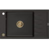 Mexen Elias lavello in granito a 1 vasca con scolapiatti 795 x 480 mm, nero/oro metallico, sifone dorato - 6511791005-75-G