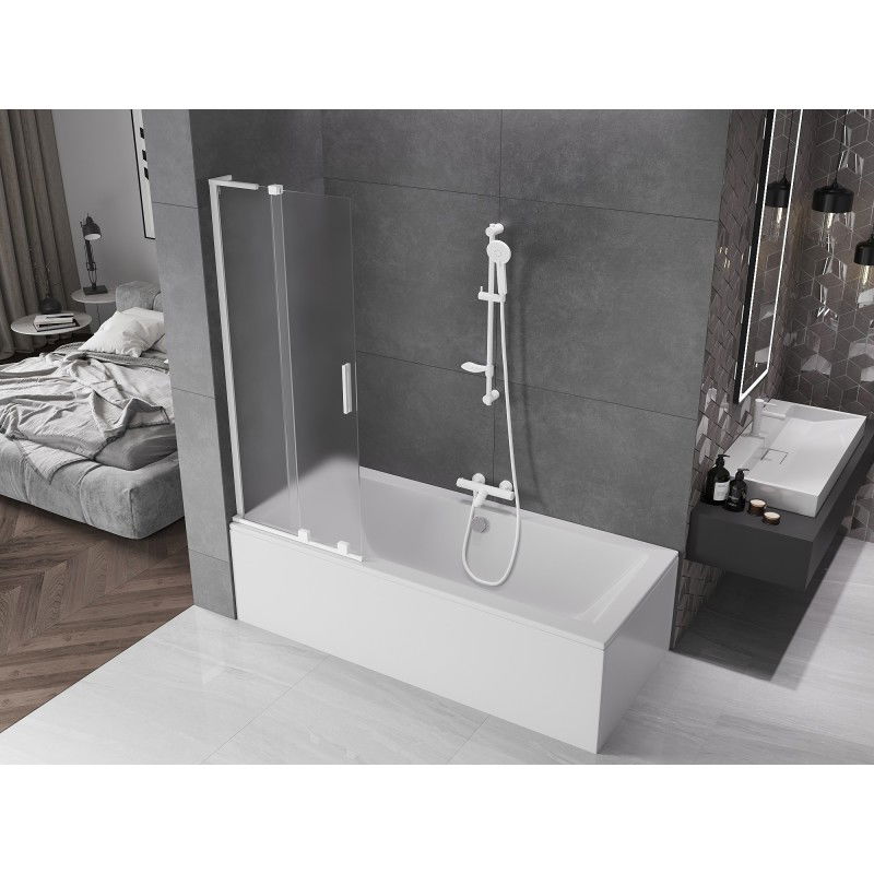 Mexen Velar L zweeflügel, verlängerbare Duschabtrennung 85 x 150 cm, Mattglas, wäiss - 896-085-003-31-20