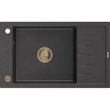Mexen Elias lavello in granito a 1 vasca con gocciolatoio 795 x 480 mm, nero maculato, sifone dorato - 6511791005-76-G