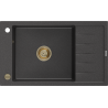 Mexen Elias Granitspüle 1-Becken mit Abtropffläche 795 x 480 mm, schwarz gesprenkelt, Siphon gold - 6511791005-76-G