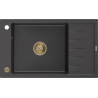 Mexen Elias lavello in granito a 1 vasca con sgocciolatoio 795 x 480 mm, nero maculato, sifone dorato - 6511791005-76-G