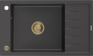 Mexen Elias fregadero de granito de 1 seno con escurridor 795 x 480 mm, negro moteado, sifón dorado - 6511791005-76-G