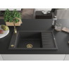 Mexen Elias granitstenen spoelbak met 1 bak en afdruiprek 795 x 480 mm, zwart gespikkeld, gouden sifon - 6511791005-76-G