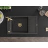 Mexen Elias évier de cuisine en granit 1 bac avec égouttoir 795 x 480 mm, noir moucheté, siphon doré - 6511791005-76-G