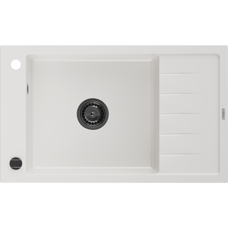 Mexen Elias lava-louça de granito de uma bacia com escorredor 795 x 480 mm, branco, sifão preto - 6511791005-20-B