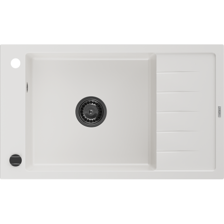Mexen Elias granitais izlietne ar vienu nodalījumu un noteku 795 x 480 mm, balta, melns sifons - 6511791005-20-B