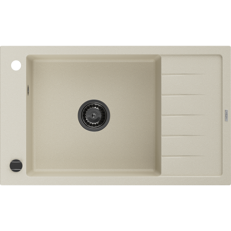 Mexen Elias single-bowl granite sink with drainer 795 x 480 mm, beige, black siphon - 6511791005-69-B