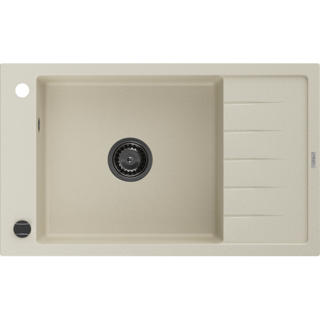 Mexen Elias single-bowl granite sink with drainer 795 x 480 mm, beige, black siphon - 6511791005-69-B