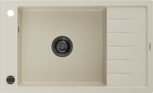 Mexen Elias granitësche Spullsteen mat enger Kammer mat Ofdrock 795 x 480 mm, beige, schwaarzen Siphon - 6511791005-69-B