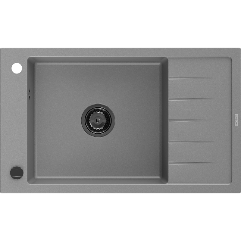Mexen Elias évier en granit 1 bac avec égouttoir 795 x 480 mm, gris, siphon noir - 6511791005-71-B