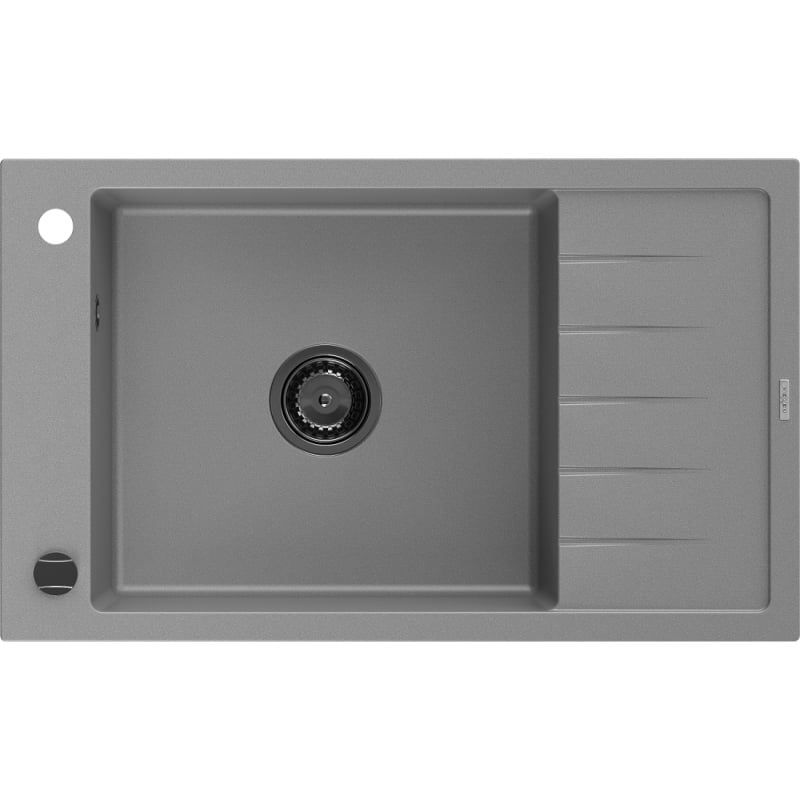 Mexen Elias granitische gootsteen 1-kompartment met afdruiprek 795 x 480 mm, grijs, zwart sifon - 6511791005-71-B
