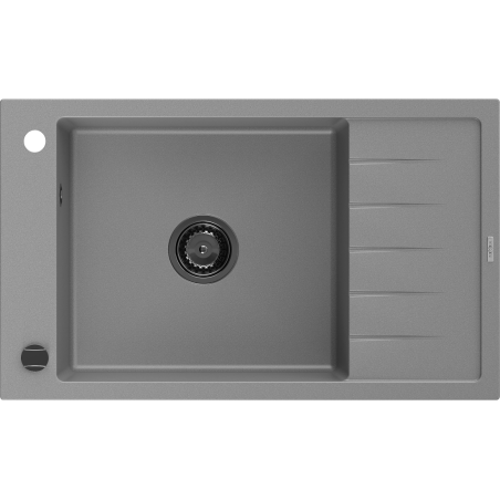 Mexen Elias granit gootsteen 1-komorige met afdruiprek 795 x 480 mm, grijs, zwarte sifon - 6511791005-71-B