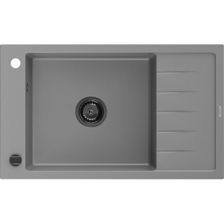 Mexen Elias granitē izlietne ar vienu nodalījumu un noteces dēli 795 x 480 mm, pelēka, melns sifons - 6511791005-71-B