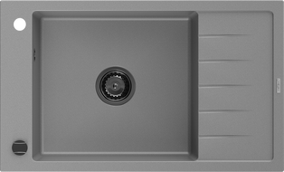 Mexen Elias lavello in granito a 1 vasca con scolapiatti 795 x 480 mm, grigio, sifone nero - 6511791005-71-B