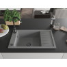 Mexen Elias granit gootsteen 1-komorige met afdruiprek 795 x 480 mm, grijs, zwarte sifon - 6511791005-71-B