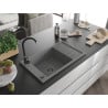 Mexen Elias évier en granit 1 bac avec égouttoir 795 x 480 mm, gris, siphon noir - 6511791005-71-B