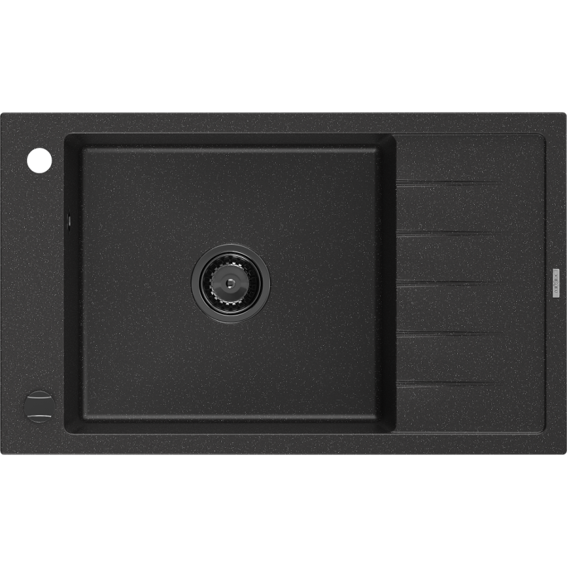 Mexen Elias granitdiskbänk 1-kammare med avrinningsyta 795 x 480 mm, svart/silver metallic, svart vattenlås - 6511791005-73-B