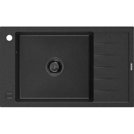 Mexen Elias évier en granit 1 bac avec égouttoir 795 x 480 mm, noir/métallisé argent, siphon noir - 6511791005-73-B