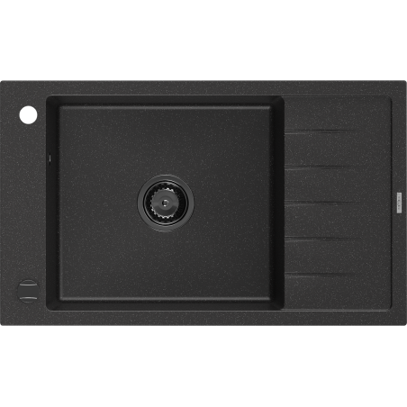Mexen Elias fregadero de granito de 1 seno con escurridor 795 x 480 mm, negro/plateado metálico, sifón negro - 6511791005-73-B