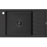 Mexen Elias Granit-Spullsteen 1-Kummer mat Oflaaflaach 795 x 480 mm, schwaarz/sëlwer metallic, schwaarze Siphon