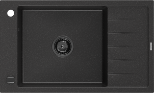 Mexen Elias lavello in granito 1-vasca con sgocciolatoio 795 x 480 mm, nero/argento metallizzato, sifone nero - 6511791005-73-B
