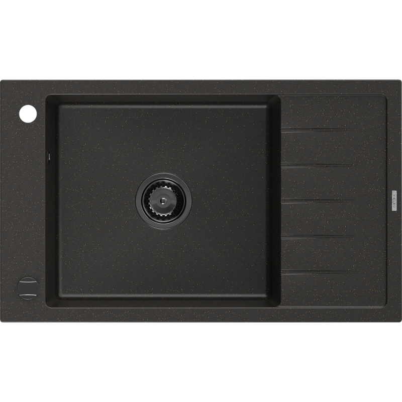 Mexen Elias évier en granit 1 bac avec égouttoir 795 x 480 mm, noir/or métallique, siphon noir - 6511791005-75-B