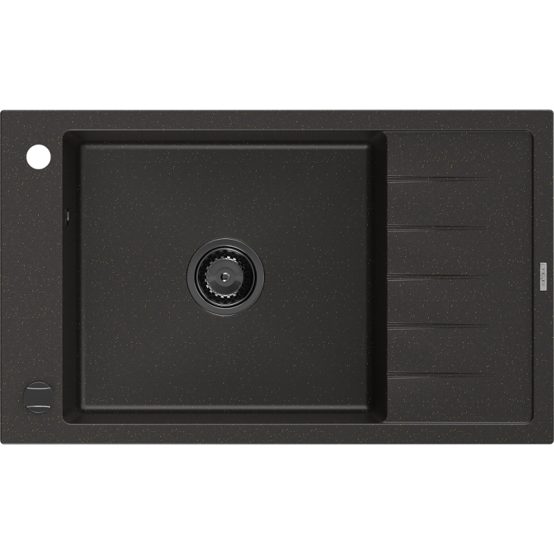 Mexen Elias granitizlietne ar vienu nodalījumu un noteces vietu 795 x 480 mm, melna/zeltīta metāliska, melns sifons