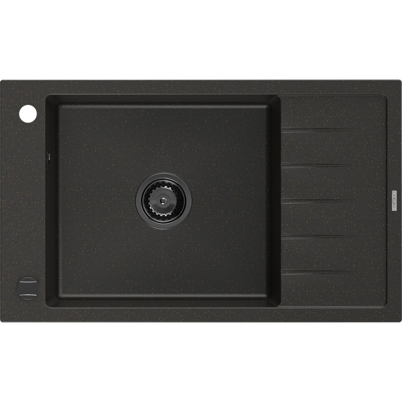 Mexen Elias lavello in granito a 1 vasca con sgocciolatoio 795 x 480 mm, nero/oro metallico, sifone nero - 6511791005-75-B