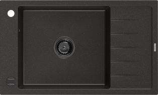 Mexen Elias évier en granit 1 bac avec égouttoir 795 x 480 mm, noir/doré métallisé, siphon noir - 6511791005-75-B