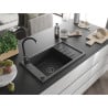 Mexen Elias Granitspüle 1-Becken mit Abtropffläche 795 x 480 mm, schwarz gesprenkelt, schwarzer Siphon - 6511791005-76-B