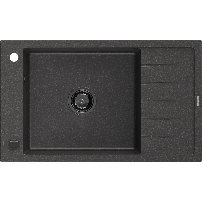 Mexen Elias évier en granit 1 bac avec égouttoir 795 x 480 mm, noir moucheté, siphon noir - 6511791005-76-B