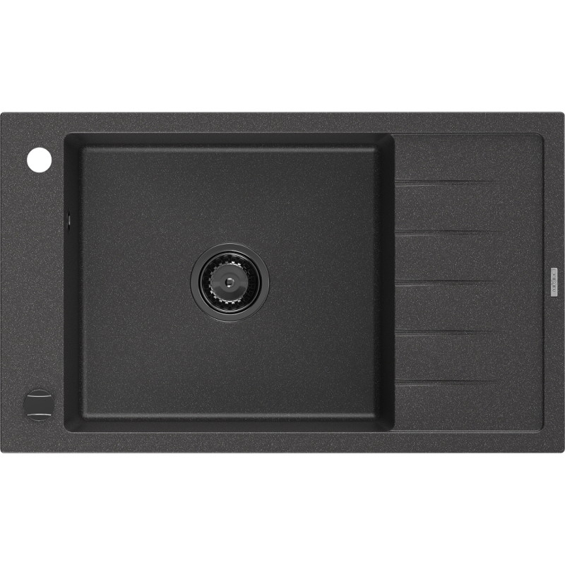Mexen Elias lavello in granito a 1 vasca con scolapiatti 795 x 480 mm, nero puntinato, sifone nero - 6511791005-76-B