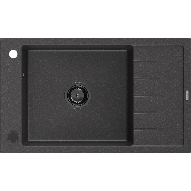 Mexen Elias lavello in granito a 1 vasca con sgocciolatoio 795 x 480 mm, nero maculato, sifone nero - 6511791005-76-B