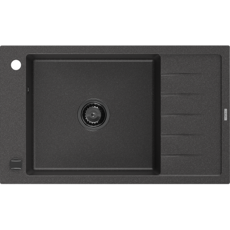 Mexen Elias lavello in granito a 1 vasca con sgocciolatoio 795 x 480 mm, nero maculato, sifone nero - 6511791005-76-B