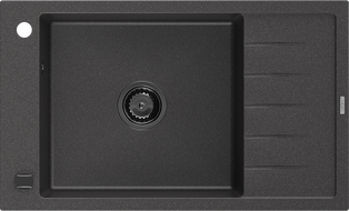 Mexen Elias évier en granit 1 bac avec égouttoir 795 x 480 mm, noir moucheté, siphon noir - 6511791005-76-B