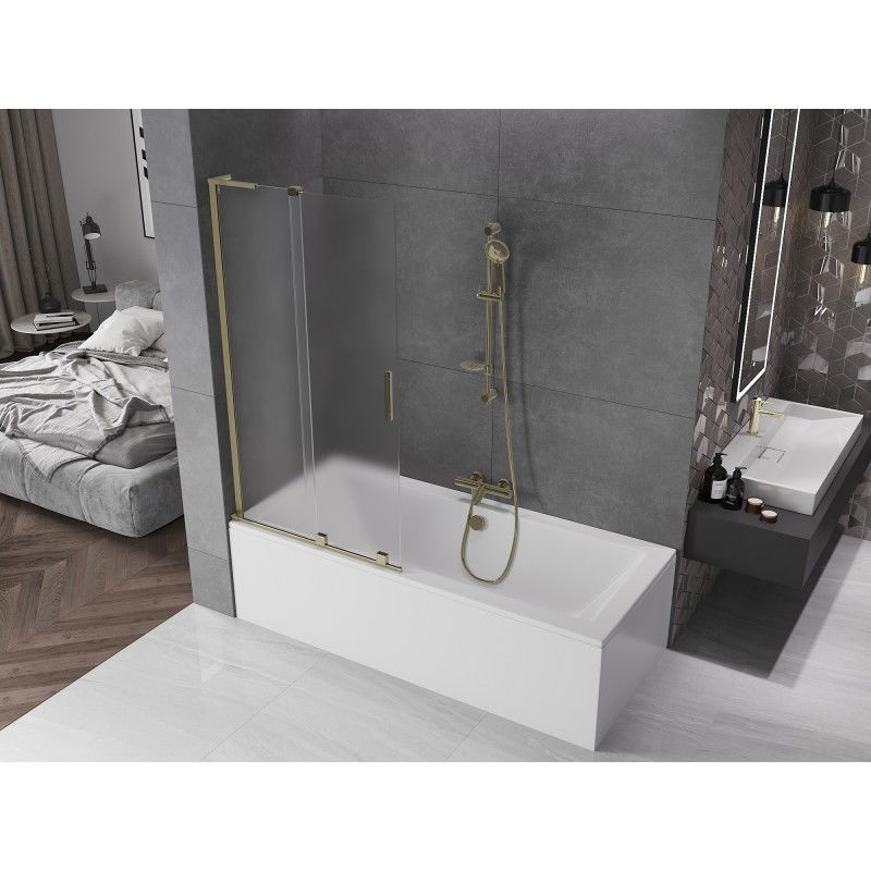 Mexen Velar L badwand 2-delige schuifdeur 90 x 150 cm, matglas, goud - 896-090-003-31-50