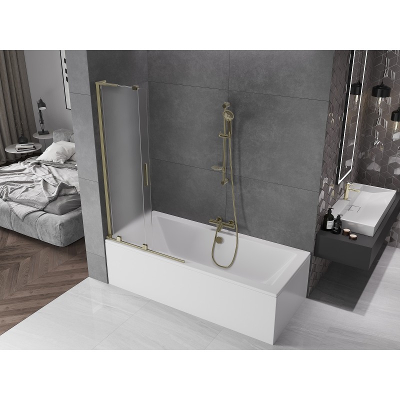 Mexen Velar L parawan nawannowy 2-skrzydłowy rozsuwany 95 x 150 cm, szron, złoty - 896-095-003-31-50