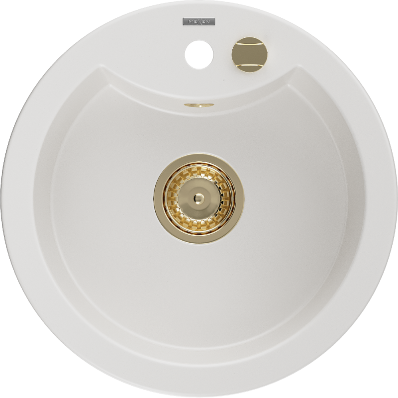 Mexen Diego 1-bowl granite sink 488 x 480 mm, white, gold siphon - 6512481000-20-G