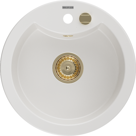 Mexen Diego 1-bowl granite sink 488 x 480 mm, white, gold siphon - 6512481000-20-G