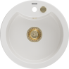 Mexen Diego Granitspüle 1-beckig 488 x 480 mm, weiß, goldener Siphon - 6512481000-20-G