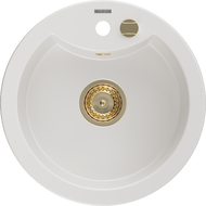Mexen Diego Granitspüle 1-beckig 488 x 480 mm, weiß, goldener Siphon - 6512481000-20-G