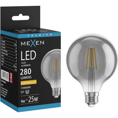 Mexen Vintis LED-filamentlampa E27, G95, 4W, Varm - 2200K, 280 lm, rök - L157-E27-0422-70