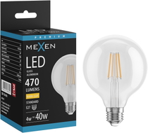 Mexen Vintis LED-filamentlamp E27, G95, 4W, Soe - 2700K, 470 lm, läbipaistev - L157-E27-0427-00