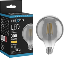 Mexen Vintis LED-filamentlambipirn E27, G95, 4W, Soe - 2700K, 300 lm, suitsutatud - L157-E27-0427-70