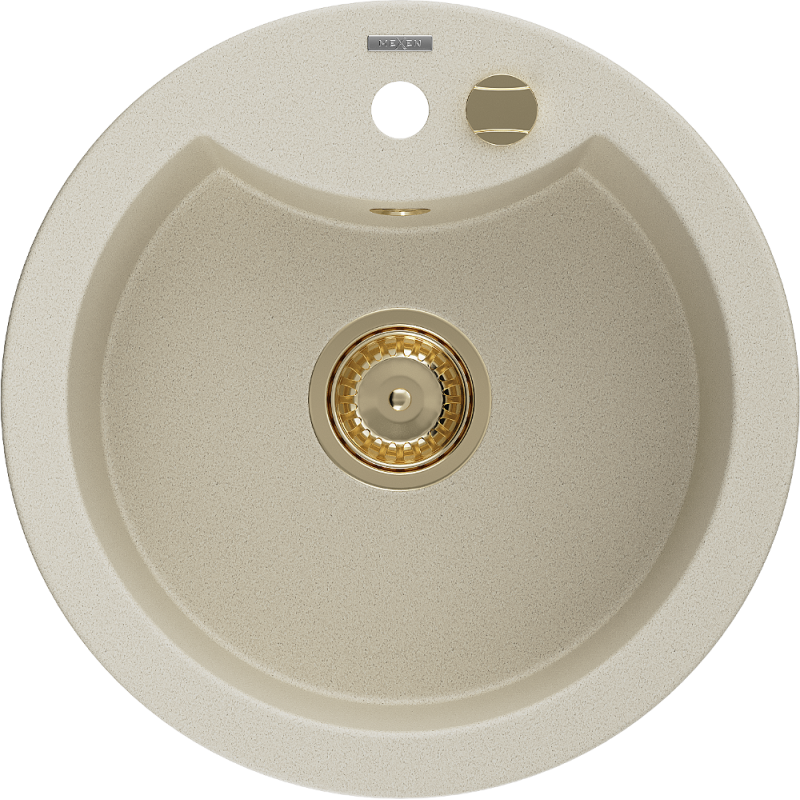 Mexen Diego fregadero de granito de 1 cubeta 488 x 480 mm, beige, sifón dorado - 6512481000-69-G