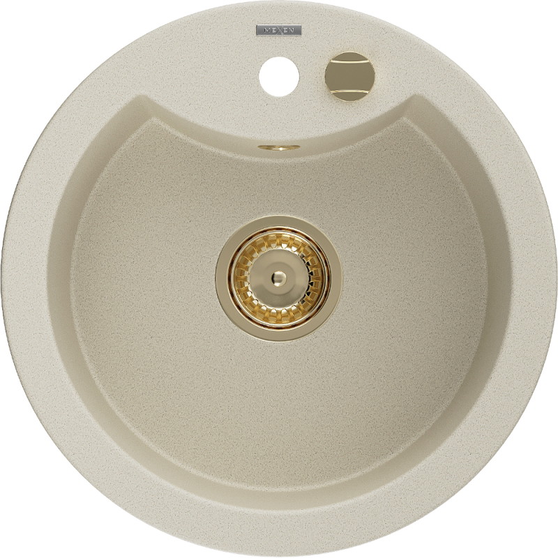 Mexen Diego fregadero de granito de 1 cuenca 488 x 480 mm, beige, sifón dorado - 6512481000-69-G