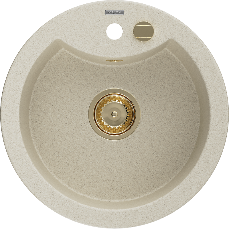 Mexen Diego νεροχύτης γρανίτης 1 κοιλότητας 488 x 480 mm, μπεζ, χρυσό σιφόνι