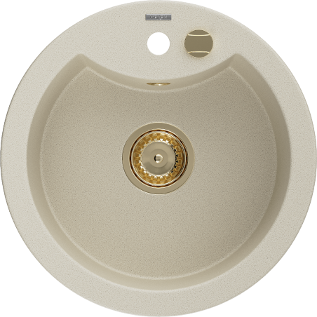 Mexen Diego Granitspüle 1-Becken 488 x 480 mm, Beige, Goldener Siphon - 6512481000-69-G