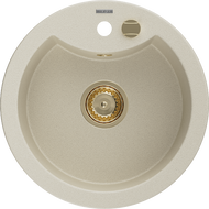 Mexen Diego granitdiskho 1-fackig 488 x 480 mm, beige, guldig vattenlås - 6512481000-69-G