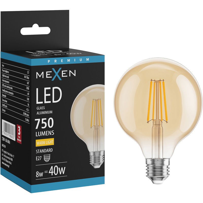 Mexen Vintis LED-Glühfuedem E27, G95, 8W, Waarm - 2700K, 750 lm, amber - L157-E27-0827-50